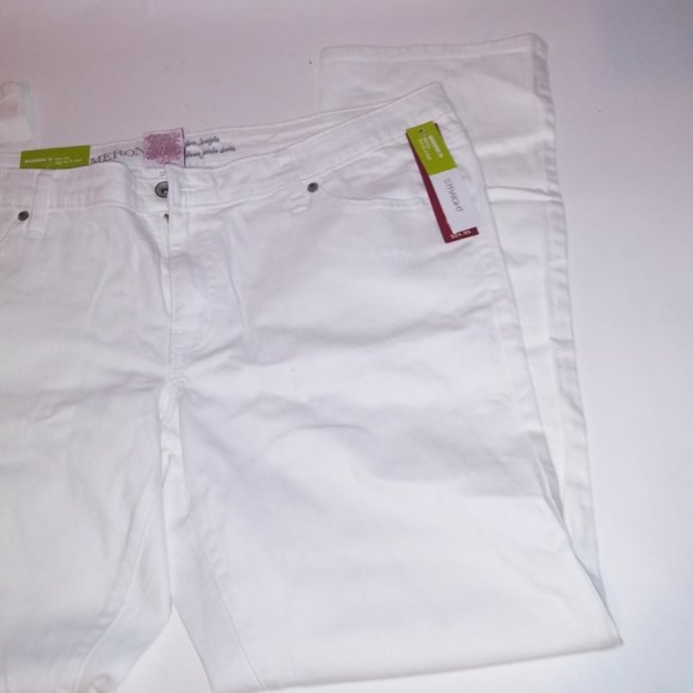 Merona Jeans Womens Size 18 White Modern Straight Mid Rise Slim Hip & Thigh - Picture 8 of 13